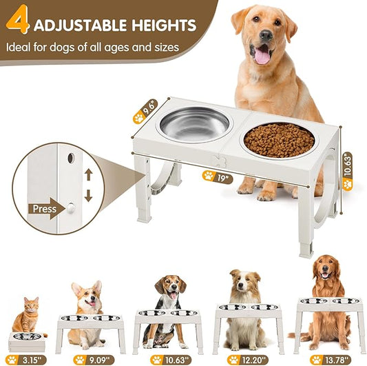 XIAZ Elevated Dog Bowls Large Breed Raised Dogs Bowl Stand Large/Medium Sized Dog Stainless Steel Food Water Bowl Stands 5 Heights Adjustable 9/11/12/14in Pet Feeder Dish Station