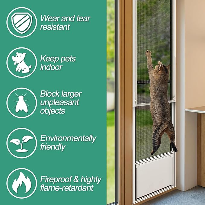 Pet Proof Door Window Screen Replacement - 48'' x 8.3' Thickened and Durable Vinyl Coated Polyester Pet Resistant Mesh, Cat Dog Protector Screen for Sliding Door Patio Porch