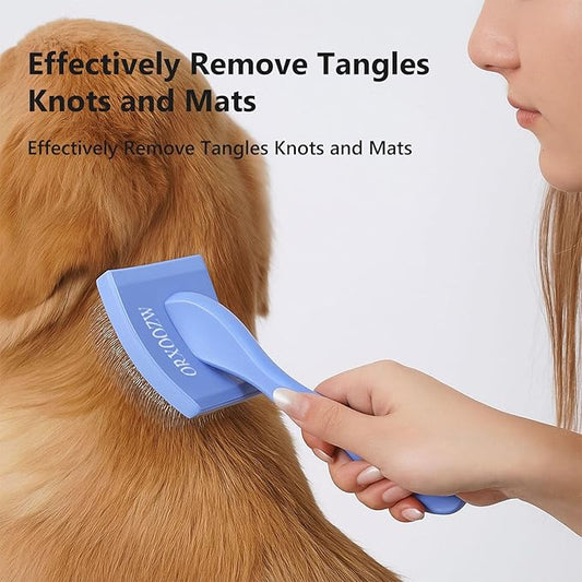 3PCS Slicker Brush for Dogs & Pet Comb,Professional Dog Grooming Brush (Goldendoodles,Poodles,Labradoodles) with Extra Long Pins to Effectively Remove Tangles, Knots,Mats Hair Collection Bottle (Blue)