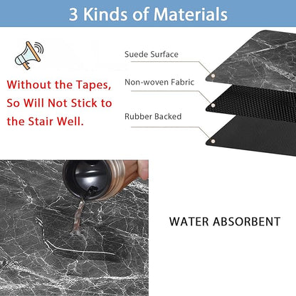 Non Slip Rubber Carpet Stair Treads for Wooden Steps Indoor, 15 Pack Slip Resistant Stair Rug Staircase Step Treads Pads for Pet, Kids and Elderly, Black Marble