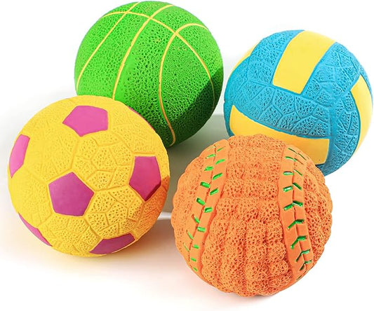 SCHITEC Dog Toys Squeaky, [4 Pack] Interactive Puppy Ball Toy, 2'' Soft Latex Rubber Fetch Play Pet Balls for Mini Breed Small Dogs Puppies