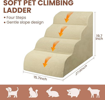 Dog Stairs for Small Dogs, High Density Foam Dog Steps, Extra Wide Non-Slip Pet Ramp for High Beds Or Couch, Soft Doggie Ladder for Dogs Injured, Older Pets, Small Cats