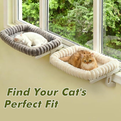 Cloud-Cuddle Cat Window Perch with 4-Sided Bolster, Zipper Design Cushion Window Seat for Window Sill, Sturdy Metal Frame & Easy Assembly Pet Hammock Bed for Indoor Cats (Gray, Medium)