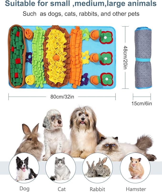 Snuffle Mat for Dogs, 32 x 20 inch for Medium & Large, Portable & Compact Dog Puzzle Toy for Stress Relief, Reduces Fast Eating, with Anti-Slip Botton