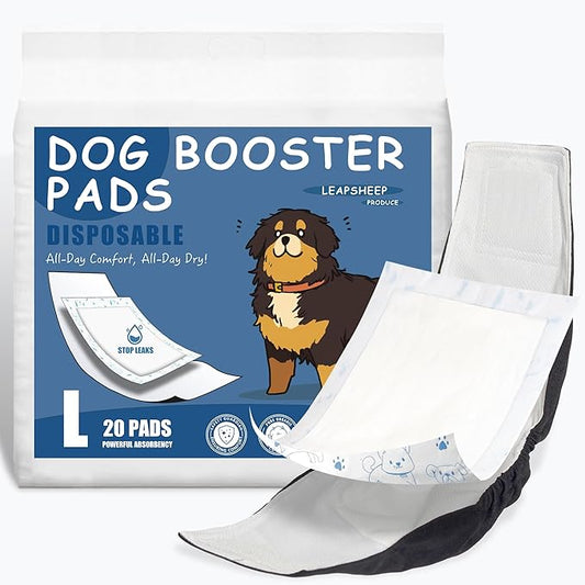 LeapSheep Dog Diaper Liners Pee Pads for Male and Female Dogs, Dog Period Pads, Super Soft Absorbtion Dog Booster Pads Fits Belly Bands, Wraps and Washable Doggy Diapers Female (L, 20)