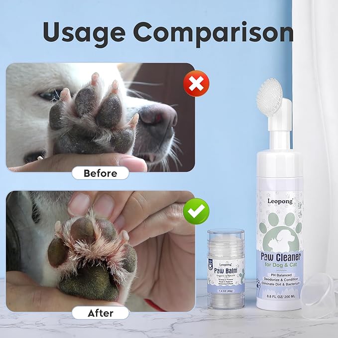 Dog Paw Care Kit- Paw Cleaner and Balm for Pet Foot Washer Care (2 Pack Cleaners and 1 Pack Balm)
