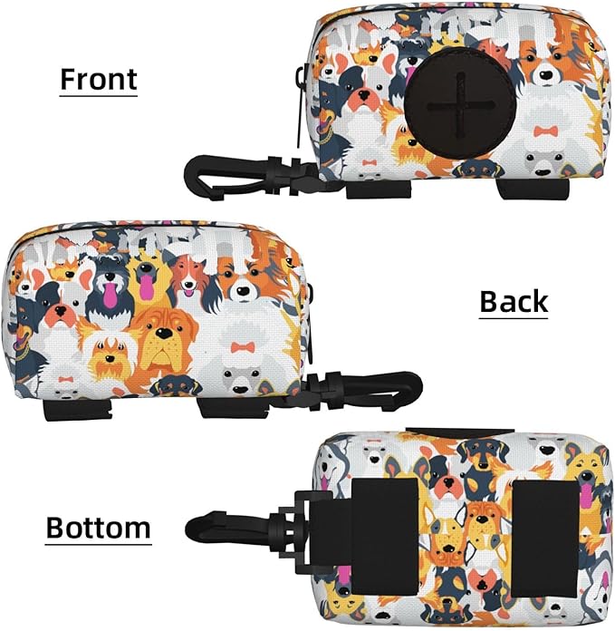 Dog Poop Bag Holder for Leashes - Lightweight Pet Waste Bags Dispenser Doggy Zippered Pouch for Puppy Walking Accessories(Cute Puppy Dog)