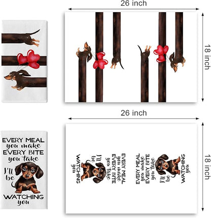 Dachshund Dog Kitchen Dish Towels Set of 2, Love Hearts Balloons Drying Hand Towel Baking Cooking Cloth, Home Decoration Pet Lover Gifts 18 x 26 Inches