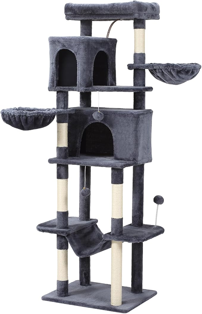 Letkind 70-Inch Cat Tree,Large Cat Tree Tower with Hammock, Scratching Post, Condo and Multi-Level Cat Tower for Large Cats, Cat Activity Center Playhouse, Dark Gray LCT016