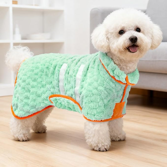 Glittme Dog Bathrobe for Drying Dogs, Super Absorbent Fleece Dog Towel Robe, Adjustable Dry Coat for Large Medium Small Dogs, Warm Pet Drying Vest for After Bath, Swimming, Muddy Walks & Car Travel