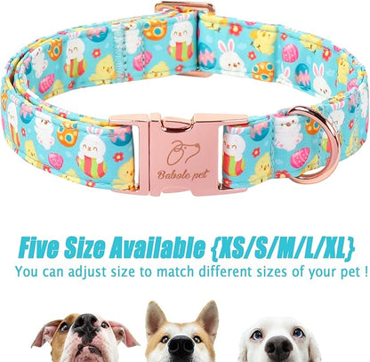 Easter Dog Collar, Cute Egg Hunt Easter Collars for Giant Large Dogs, Playful Bunny & Chick Print, Adjustable Heavy Duty Boy Girl Spring Holiday Dog Collar with Metal Buckle XL
