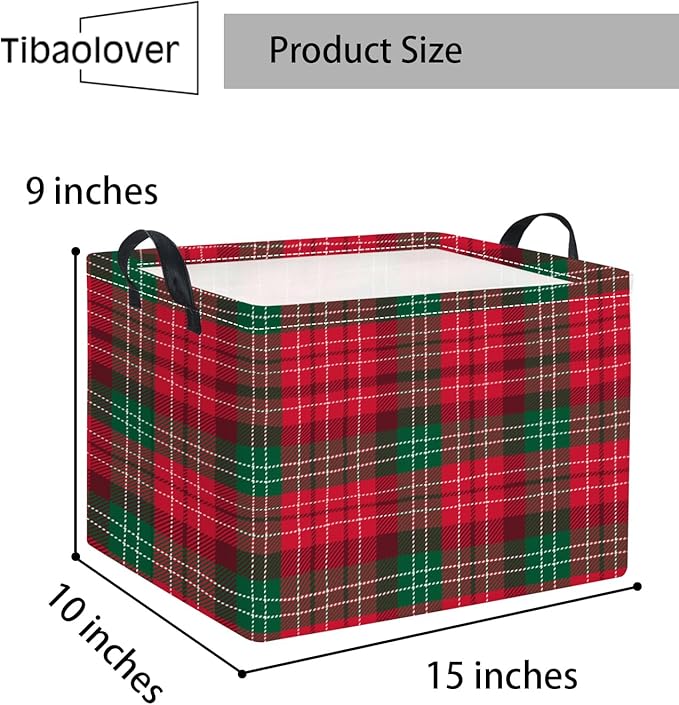 Rectangular Christmas Basket Trick or Treat Spooky Boo Basket with Handles for Women Girls Cute Storage Bin Organizer(Christmas Check)
