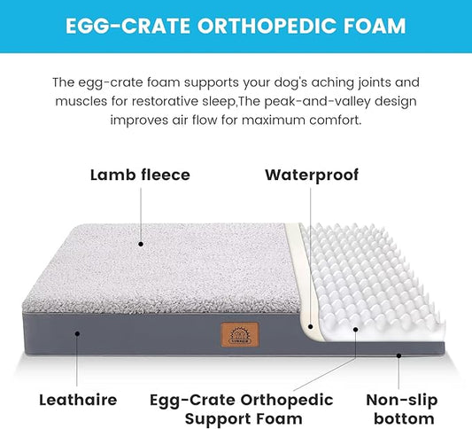 Sunheir Extra Large Waterproof Dog Bed, Jumbo Orthopedic Dog Beds with Removable Washable Cover for Large Dogs, Pet Bed Mat Egg-Crate Foam, 3XL(47.5"X29"X4"), Grey