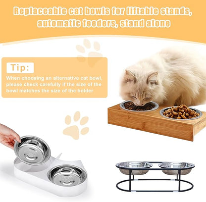 Stainless Steel Cat Bowl - Shallow Wide Flat Cats Food Bowls,Metal Kitten Dishes Whisker Friendly Fatigue Relief,Replacement Basic Kitty Plates for Elevated Stand,Dishwasher Safe（Set of 12）