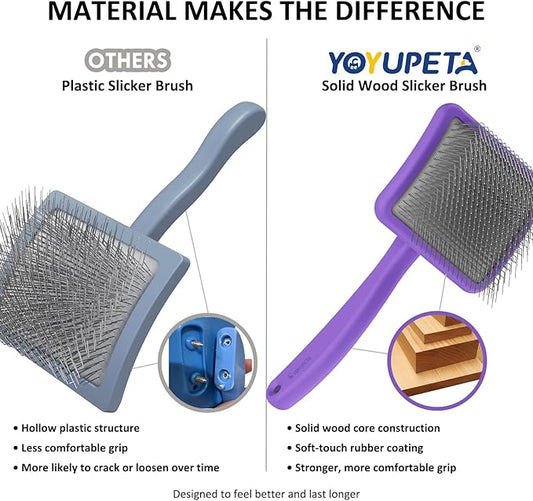 Large Dog Slicker Brush for Goldendoodles, Poodles - 3 in 1 Grooming Kit with Undercoat Rake, Comb - Extra Long Pins for Dematting Great Pyrenees, Thick Coats, Shedding, Detangling, Purple