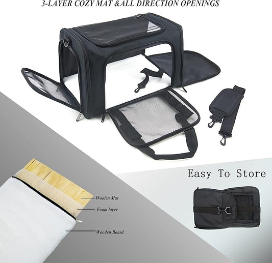 Soft Sided Carrier for Small Medium Cats Dogs,TSA Airline Approved Collapsible Travel Pet Carrier Medium Black