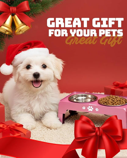 Elevated Dog Bowls for Small Dogs and Cats, Dog Feeder with 2 Thick 5.5" Stainless Steel Dishes, Non-Slip 2 Heights Adjustable to 2.6"-5.3"