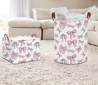 Rectangular Storage Basket Empty,Storage Bin with Handles,Room Decor,Gift Basket,Book Box(Hand-drawn Bowknot)