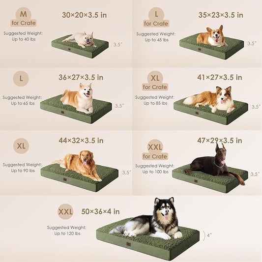 EHEYCIGA Orthopedic XL Dog Beds for Extra Large Dogs with Removable Washable Cover, Dark Green, 44x32