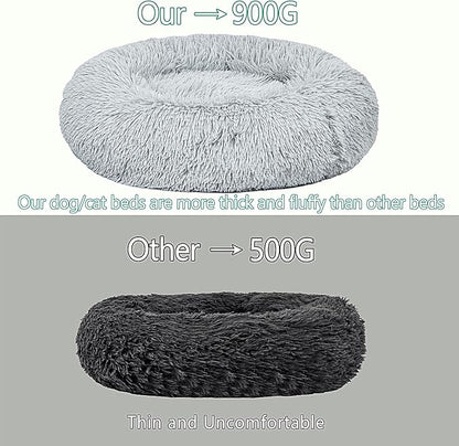 Calming Dog Bed for Small Dogs Cats, Kitty Puppy 23'' Round Anti-Anxiety Warm Fluffy Plush Faux Fur Bed, Soft Anti-Slip Donut Washable Small Pet Bed, Cozy Cat Puppy Bed, Fits up to 30 lbs Pets