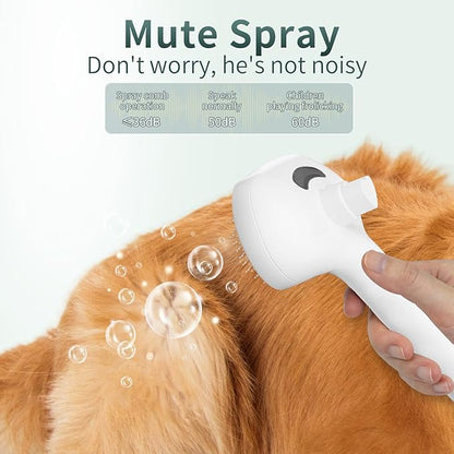 Pet Steam Brush for Dogs and Cats, 3-in-1 Self-Cleaning Deshedding & Grooming Spray Comb, Anti-Static USB Rechargeable with Cool Mist, for Long & Short Hair Pets (White)