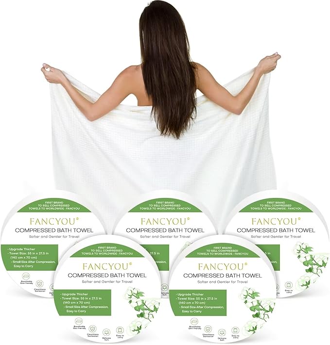 Disposable Bath Towels Compressed Towel, 55''X27.5'' Large Thicken Travel Towel Disposable Camping Shower Body Towels for Hotel Beach Swimming Pet Towels(5 Pack Green)
