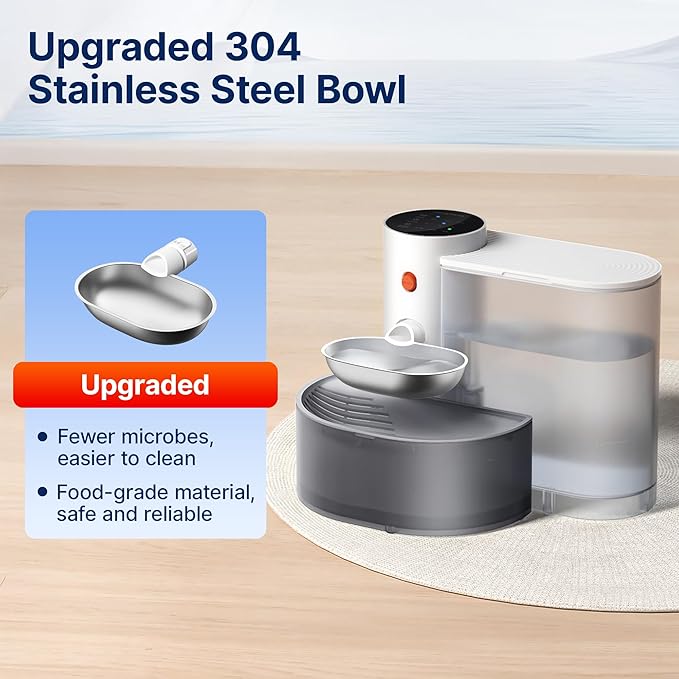 Potaroma Cordless Pet Water Fountain, Stainless Steel Bowl, No Filter, 3.5L Large Capacity, Rechargeable Automatic Water Dispenser for Cats and Small Dogs, Wastewater Separation Fresh Water