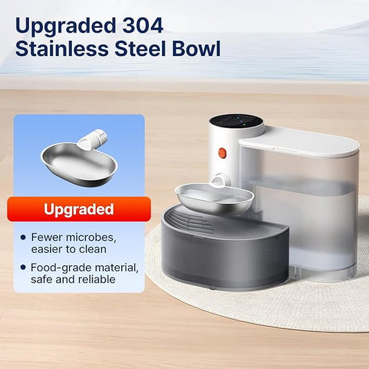 Potaroma Cordless Pet Water Fountain, Stainless Steel Bowl, No Filter, 3.5L Large Capacity, Rechargeable Automatic Water Dispenser for Cats and Small Dogs, Wastewater Separation Fresh Water