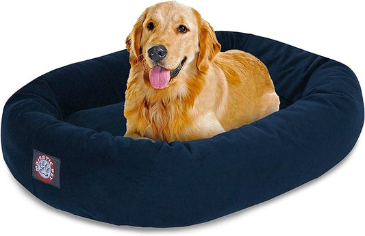 Majestic Pet 40 Inch Suede Calming Dog Bed Washable – Cozy Soft Round Dog Bed with Spine Support for Dogs to Rest Their Head - Fluffy Donut Dog Bed 40x29x9 (Inch) - Round Pet Bed Large – Navy