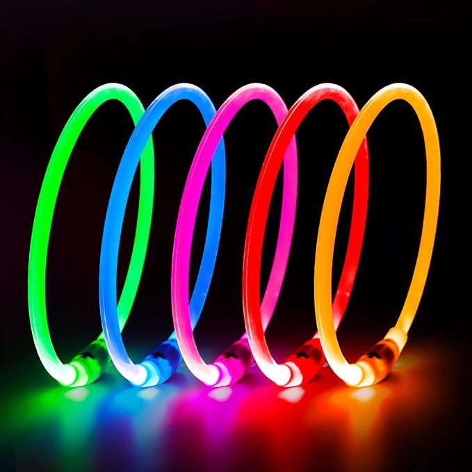 HIGO LED Dog Collar Light - USB Rechargeable Light Up Dog Collars, DIY Flash LED Dog Necklace for Your Dogs Walking at Night (Red)