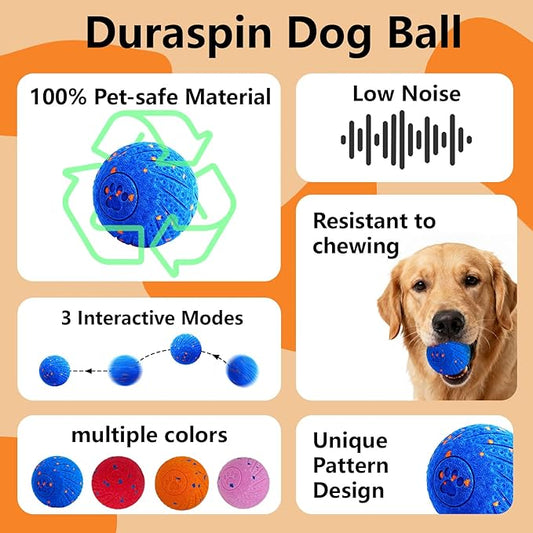 Interactive Dog Toys: Smart Dog Ball – Auto-Bounce, Vibrating & Jumping Action! Durable Duraspin Design for Aggressive Chewers. Rechargeable & Long-Lasting, Keeps Dogs Busy and Entertained Blue.