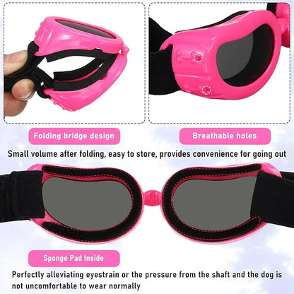 Frienda Dog Helmet and Goggles, UV Protection Doggy Sunglasses and 4 Inch Padded Puppy Motorcycle Helmet Adorable Dog Goggles with Adjustable Belt for Small Dogs Puppy Riding(Pink,L)