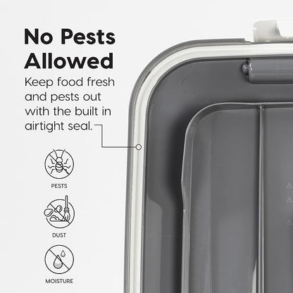 IRIS USA Dog Food Storage Container with Wheels, Airtight Lid, 2-Cup Scoop, Up to 54 Pounds Pet Food Storage, Built in Scoop Storage in Lid, Versatile Pet Food Bin, Portable, BPA Free, Gray/Dark Gray