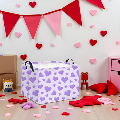 Rectangular Valentines Basket for Women Girls Storage Bin Organizer Box Shelf Room Decor(Purple Heart)