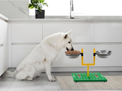 NCAA Texas Tech Raiders Goalpost Football Field Dog Feeder – Adjustable Elevated Dog Bowls with Stand, 2 Stainless Steel Bowls, Non-Slip Rubber Feet, Raised Pet Feeder for Large & Small Dogs