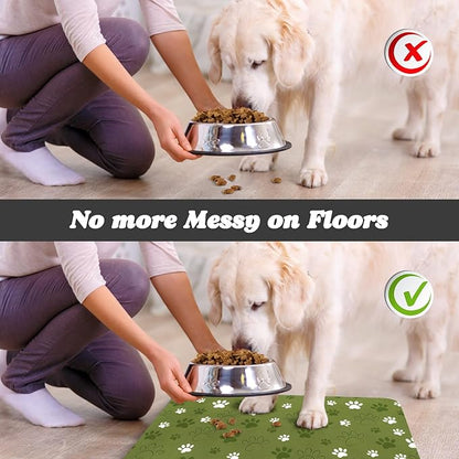 Dog Food Mat, Absorbent Water Bowl Mats Cat Pet Feeding Placemats Dark Green 12 * 20 inch