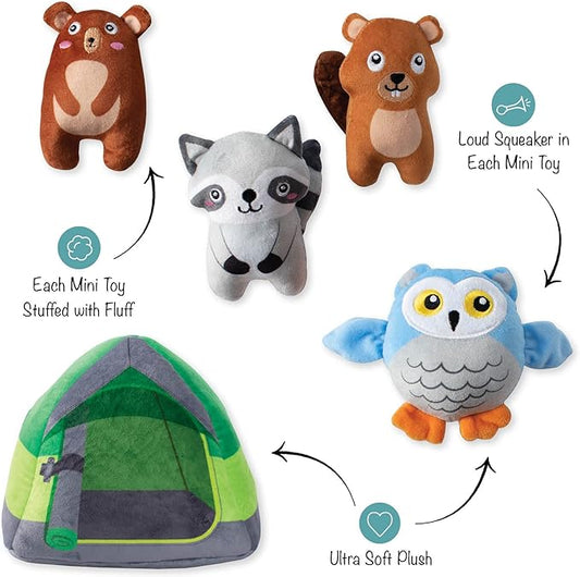 Fringe Studio Hide & Seek Burrow Plush Dog Toy Set, Happy Campers(289216), Multicolored
