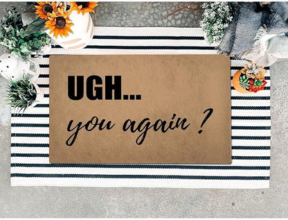 Funny Welcome Doormat (23.7 in X 15.6 in) Anti-Slip Rubber Back Entrance Way Indoor Front Porch Decor Rugs House Warming Gift (Uge You Again Not Welcome)