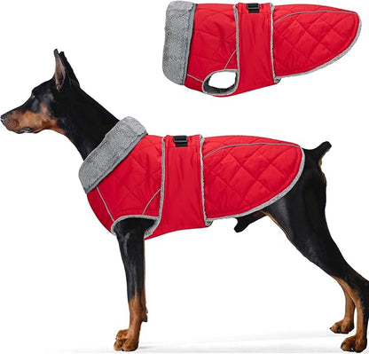Dog Coat, Warm Dog Winter Coat for Medium Dogs, Waterproof Jacket with Adjustable Buckle & Velcro, Reflective Turtleneck Cold Weather Coats, Pet Fleece Vest Snow Jacket (Red, XXXL)