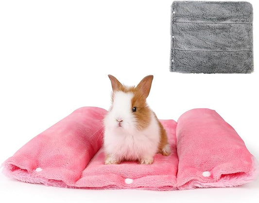 Rabbit Bed - Reversible Small Pet Mat with Two Removable Washable Covers, Snuggle Bed for Rabbits and Adult Guinea Pigs, Pink and Dark Gray Respectively