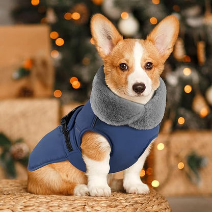 PETDSH Dog Coat Small, Windproof Dog Jacket with Warm Fleece Lining, Thickened Collar Dogs Winter Coat, Adjustable Reflective Pet Coats for Cold Weather (Navy Blue, Small)