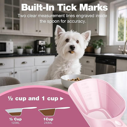 Pet Food Scoop 2 Pack, Dog Cup Capacity Cat Food Scooper With Measuring Lines For Dog, Puppy and Cat Coffee Bean, Flour Scoop Light Pink