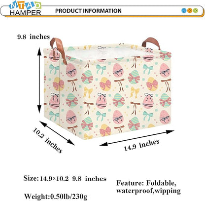 Rectangular Storage Basket Empty,Storage Bin with Handles,Room Decor,Gift Basket,Book Box(Bowknot Easter)