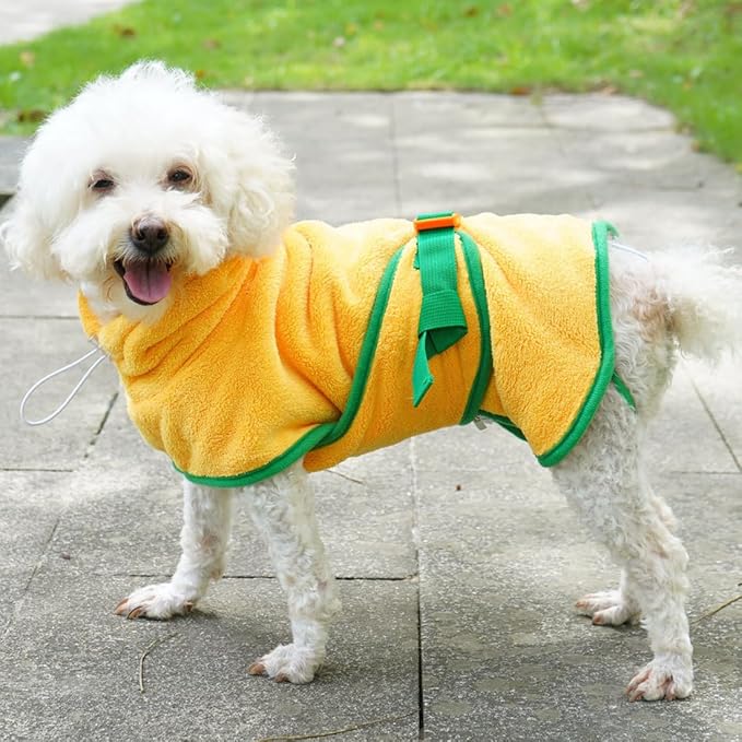 Dog Cute Drying Coat with Hood Soft Fast Drying Bathrobe Pajamas for Cats and Dogs (Medium, Yellow)