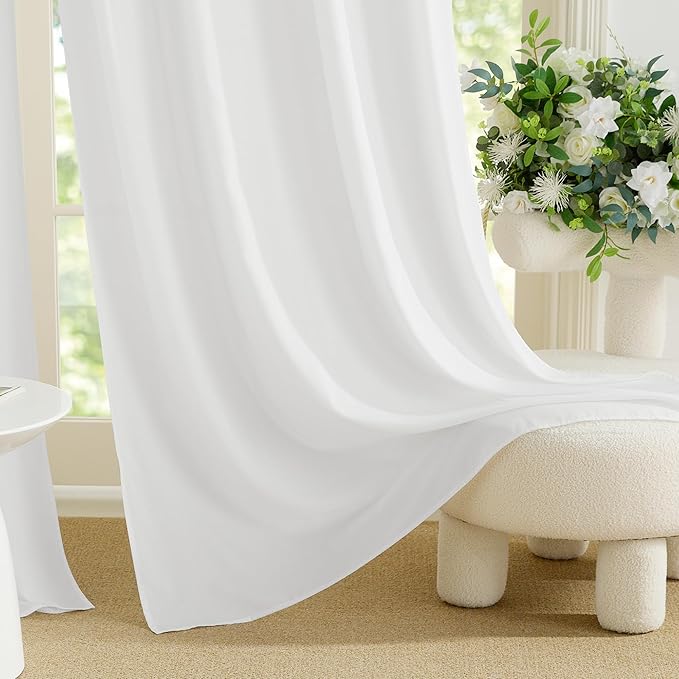 NICETOWN Non-See-Through White Sheer Curtains 72 inches Long 2 Panels, 62" Wide Grommet Window Curtains Drapes for Living Room, Bedroom, Bathroom- Light Filtering Elegant Window Drapes