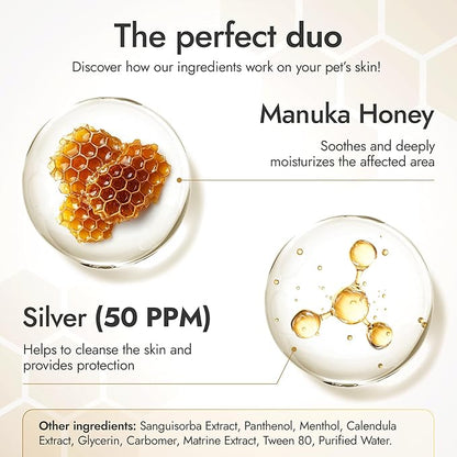 Manuka Honey Wound Gel for Hot Spot Treatment for Dogs and Cats – Helps with Irritations, Cuts, Rashes, Abrasions, and Scrapes – Colloidal Silver for Dogs 2 oz