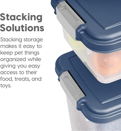 IRIS USA Dog Food Storage Container, 30 lbs & 11 lbs Combo, Cat Food Storage Container, Dog Treat Container, Airtight, Stackable, 2-Cup Scoop, Wheels, Easy Mobility, Navy