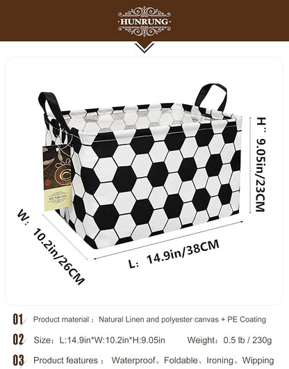 HUNRUNG Rectangle Storage Basket Cute Canvas Organizer Bin for Pet/Children Toys, Books, Clothes Perfect for Rooms/Playroom(REC-Football)