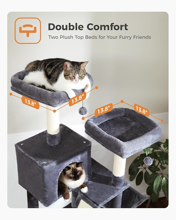 MUTTROS Cat Tree, 70.9-inch Large Cat Tower with 2 Condos, 2 Top Perches, Hammock & 6 Scratching Posts for Indoor Cats, Dark Gray