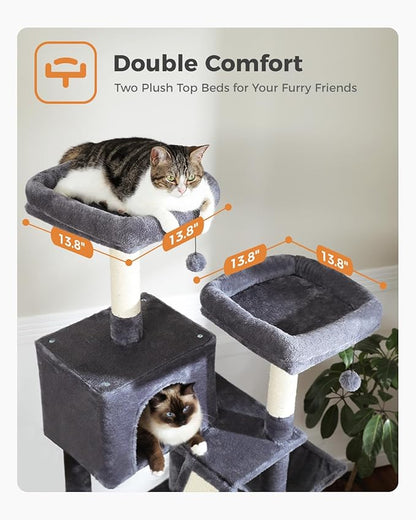 MUTTROS Cat Tree, 70.9-inch Large Cat Tower with 2 Condos, 2 Top Perches, Hammock & 6 Scratching Posts for Indoor Cats, Dark Gray
